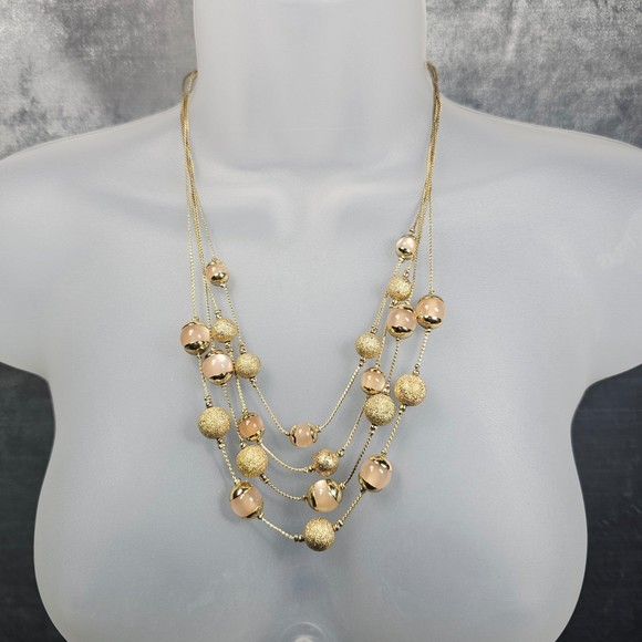 Coldwater Creek Necklace Station Glass & Goldtone Bead Layered Statement 20" - Picture 3 of 9